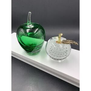 Lot of 2 Art Glass Apple Paperweights Excellent Condition!